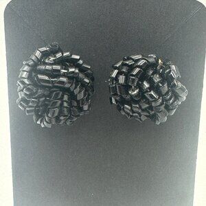 Vintage Large Seed Bead Retro Design Post Back Earrings 80s 90s Elegant